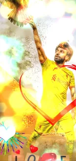 Vibrant yellow football wallpaper with heart and love elements.