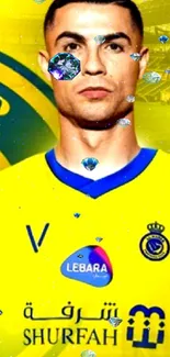 Yellow and blue football stadium wallpaper with a player in focus.