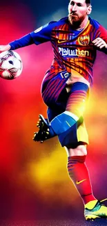 Vibrant football star illustration with colorful background.