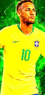 Football player in a neon green and yellow background.