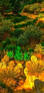 Colorful vibrant foliage in a forest setting.