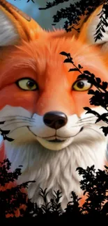 Vibrant cartoon fox in nature background