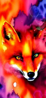 Vibrant watercolor fox art with bold orange hues.