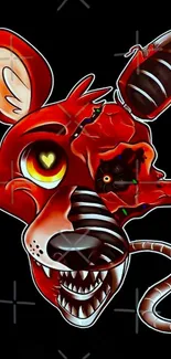 Digital artwork of a vibrant fox character with vivid red and black features.