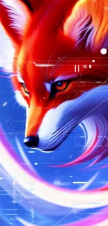 Vibrant red fox illustration with dynamic movement and bright colors in wallpaper.