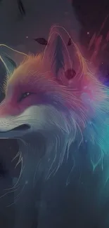 Colorful neon fox art wallpaper with a vibrant gradient glow.