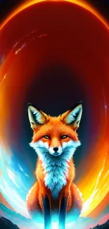 Vibrant fox with colorful aura mobile wallpaper