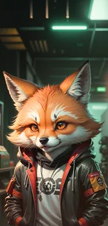 Cyberpunk fox in a neon futuristic setting.