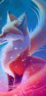 Vibrant digital fantasy fox on a colorful background.