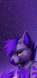 Purple galaxy background with animated fox and stars.