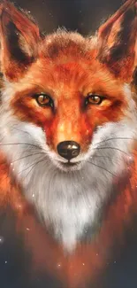 Vibrant fox portrait with vivid orange fur, perfect mobile wallpaper for nature lovers.