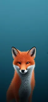 Illustrated orange fox on teal background wallpaper.