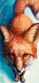 Artistic orange fox in snowy backdrop for mobile wallpaper.