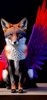 Fox with vivid red and purple wings on a dark background.