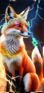 A vibrant orange fox with lightning in a dynamic mobile wallpaper design.