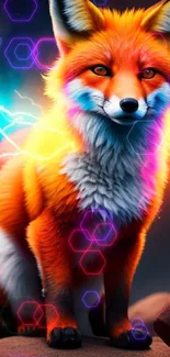 A vibrant orange fox with lightning effects, creating a dynamic wallpaper design.