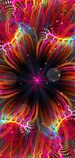 Vibrant fractal art mobile wallpaper with neon colors and dynamic patterns.