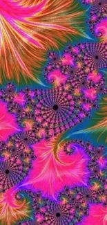 Vibrant fractal art wallpaper with pink hues.