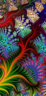 Vibrant fractal art with red and multicolored patterns for mobile wallpaper.