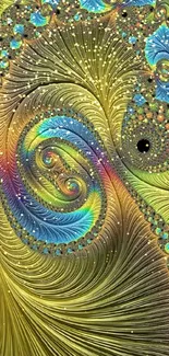 Vibrant fractal art wallpaper with swirling patterns in rainbow colors.