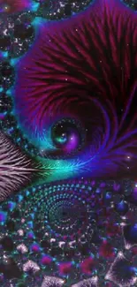 Vibrant fractal art wallpaper with swirling purple and teal patterns.