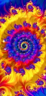 Vibrant yellow and blue fractal art with a spiral pattern.