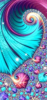 Vibrant fractal art wallpaper in teal and magenta hues.