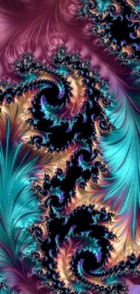 Intricate teal and purple fractal art wallpaper.