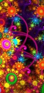 Vibrant fractal art wallpaper with colorful geometric patterns.