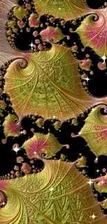 Colorful fractal art with vibrant swirls in gold and pink tones.