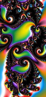 Vibrant fractal art with swirling colors and patterns for a phone wallpaper.