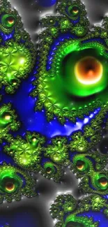 Intricate green and blue fractal art wallpaper for mobile.