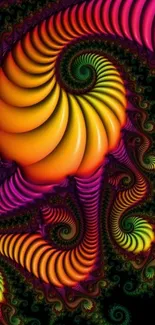 Vibrant fractal wallpaper with colorful swirling patterns on a black background.