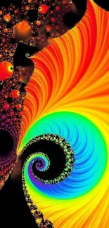 Vivid fractal design with orange and green spiral pattern.