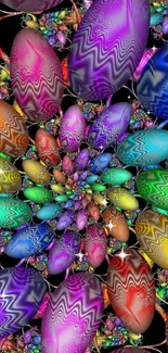 Colorful fractal wallpaper with eggs in kaleidoscope pattern.