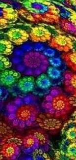 Vibrant fractal flower pattern in rainbow colors.