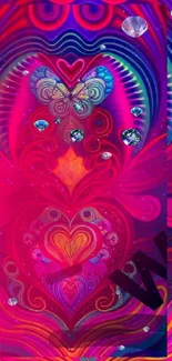 Vibrant magenta fractal heart design with psychedelic patterns.