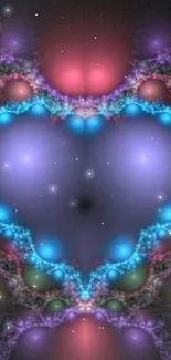 Heart-shaped fractal art with vibrant purple and blue hues.