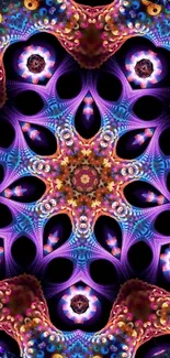 Vibrant fractal mandala design with colorful patterns and geometric shapes.