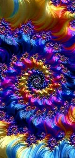 Colorful abstract fractal wallpaper with blue and gold swirling patterns.