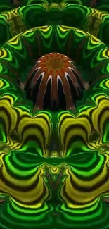 Intricate green and yellow fractal pattern mobile wallpaper.