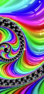 Vibrant and colorful fractal spiral design with rainbow hues.