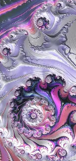 Colorful fractal spiral wallpaper in purple and pink hues for mobile screens.