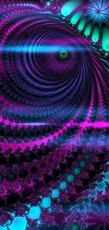 Colorful fractal spiral with purple and teal hues on mobile wallpaper.