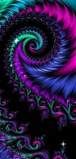 Vibrant purple and teal fractal spiral design wallpaper.