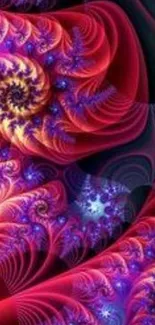 Vibrant red and blue fractal swirl design.