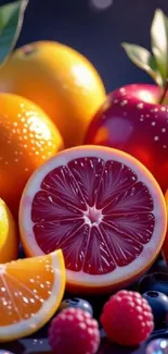 Colorful fruit assortment featuring oranges, apples, and berries.