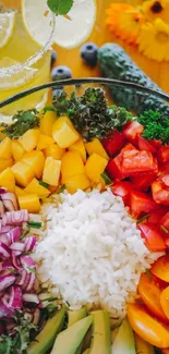 Colorful fresh salad bowl with various vegetables.