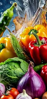Vibrant splash of colorful fresh vegetables.