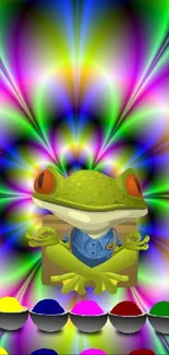 Frog cartoon in vivid psychedelic colors.